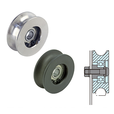 Bearing guide rollers for conveyor lines and material handling